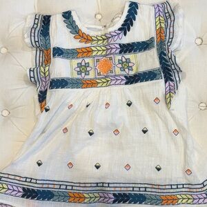 Altar'd State White Cotton Girls' Embroidered Tunic with Multicolor Floral Trim